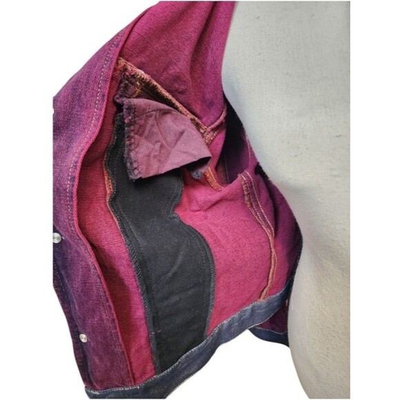 EXPRESS Denim Jacket Embellished Size Large Brocade Panels Beaded Boho - Picture 7 of 9